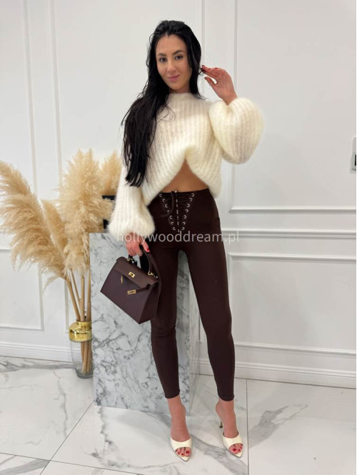 Legginsy z zamkiem i wiązaniem Alenka czekoladowe 29 - photo #8