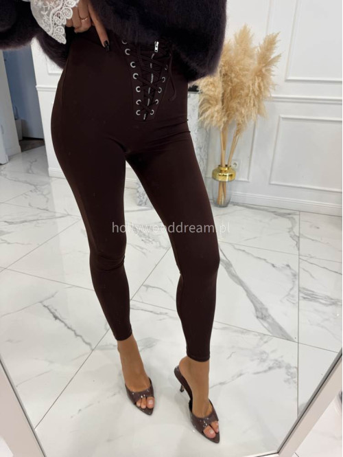 Legginsy z zamkiem i wiązaniem Alenka czekoladowe 29 - photo #9