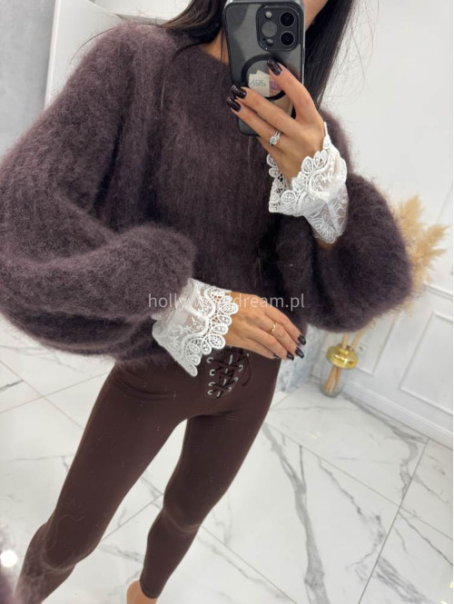 Legginsy z zamkiem i wiązaniem Alenka czekoladowe 29 - photo #12