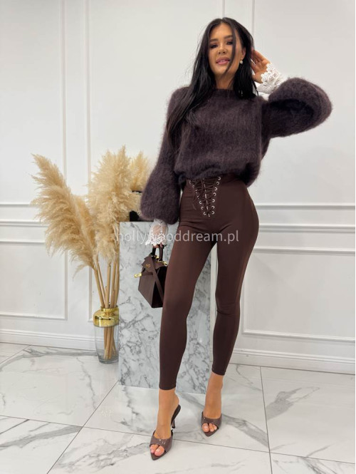 Legginsy z zamkiem i wiązaniem Alenka czekoladowe 29 - photo #14