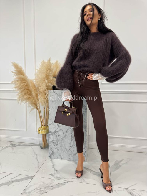 Legginsy z zamkiem i wiązaniem Alenka czekoladowe 29 - photo #15