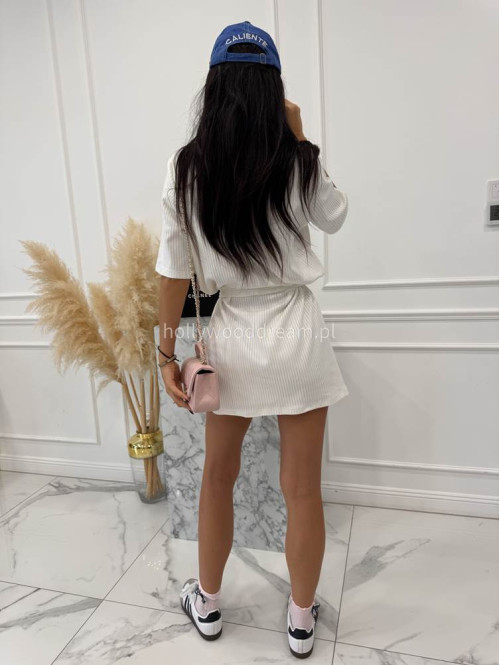 Biała sukienka z paskiem na krótki rękawek 95% bawełna Amy 44 - photo #8