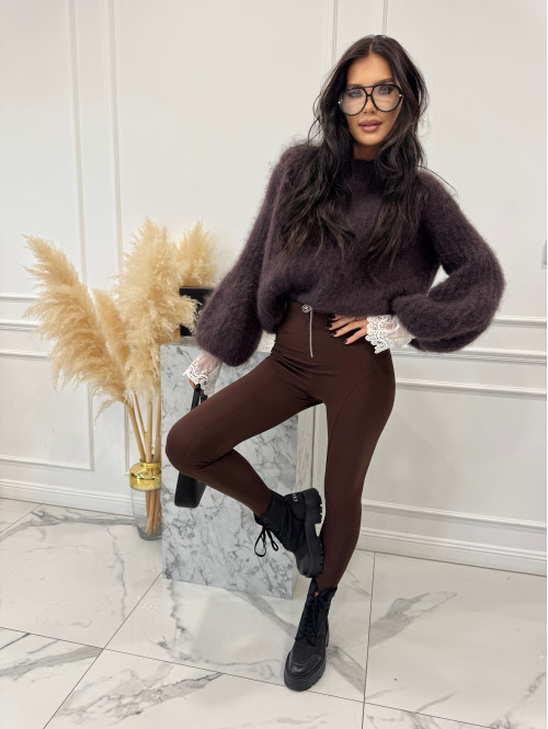 Brązowe legginsy z zamkiem na przodzie Vibes 29 - photo #1