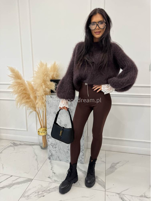 Brązowe legginsy z zamkiem na przodzie Vibes 29 - photo #9