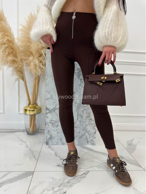 Brązowe legginsy z zamkiem na przodzie Vibes 29