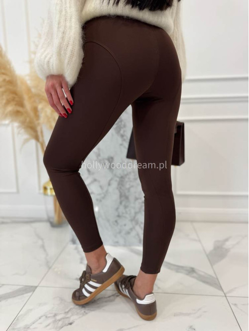 Brązowe legginsy z zamkiem na przodzie Vibes 29 - photo #5