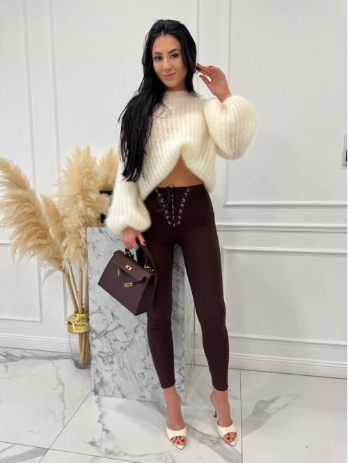 Legginsy z zamkiem i wiązaniem Alenka czekoladowe 29 - photo #1