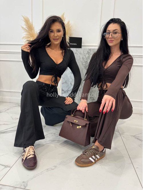 Czarny top na długi rękaw z marszczeniem Mania 29 - photo #10