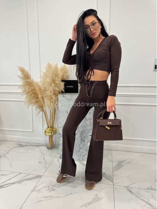 Brązowy top na długi rękaw z marszczeniem Mania 29 - photo #3