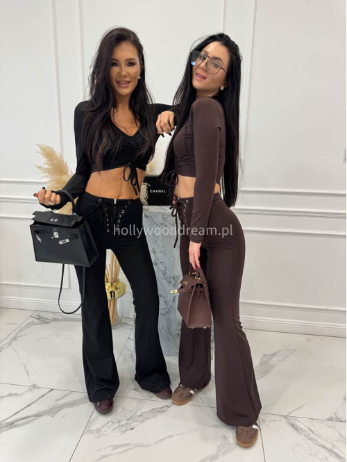 Brązowy top na długi rękaw z marszczeniem Mania 29 - photo #13