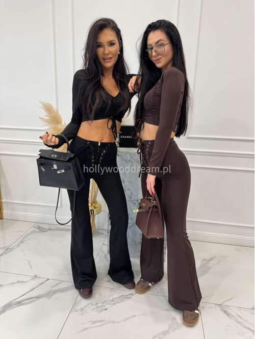 Brązowy top na długi rękaw z marszczeniem Mania 29 - photo #14