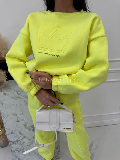 Neonowy żółty komplet dresowy bluza + spodnie z naszywką korony Werisa 128 - photo #6
