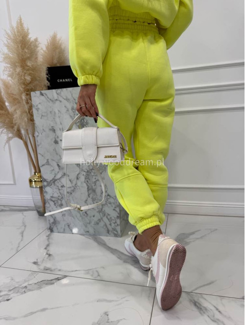 Neonowy żółty komplet dresowy bluza + spodnie z naszywką korony Werisa 128 - photo #9