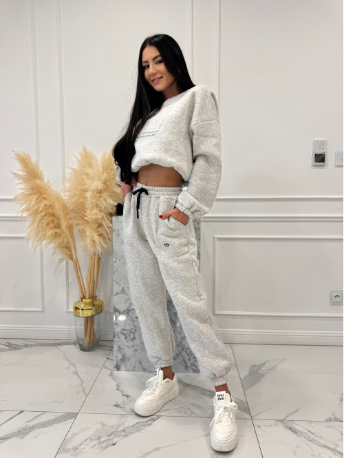 Szary melanż komplet dresowy bluza + spodnie z naszywką korony Werisa 130 - photo #0