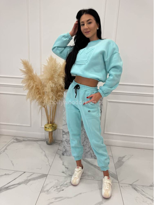 Błękitny komplet dresowy bluza + spodnie z naszywką korony Werisa 130 - photo #7