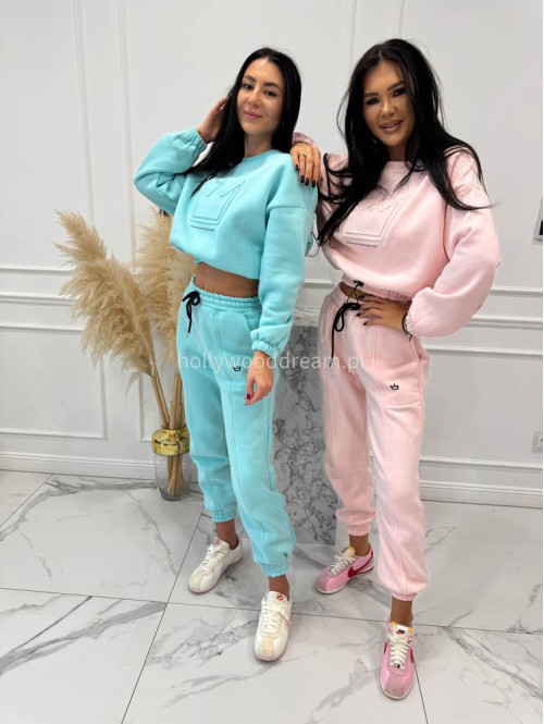 Błękitny komplet dresowy bluza + spodnie z naszywką korony Werisa 130 - photo #21