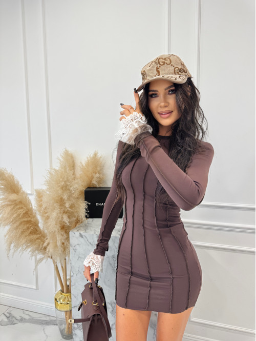 Czekoladowa sukienka zdobiona przeszyciami Couturi 163 - photo #2