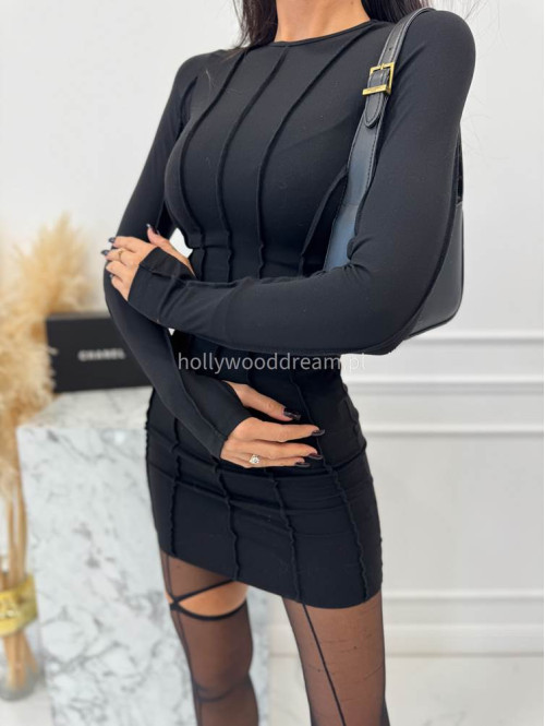 Czarna sukienka zdobiona przeszyciami Couturi 163 - photo #7