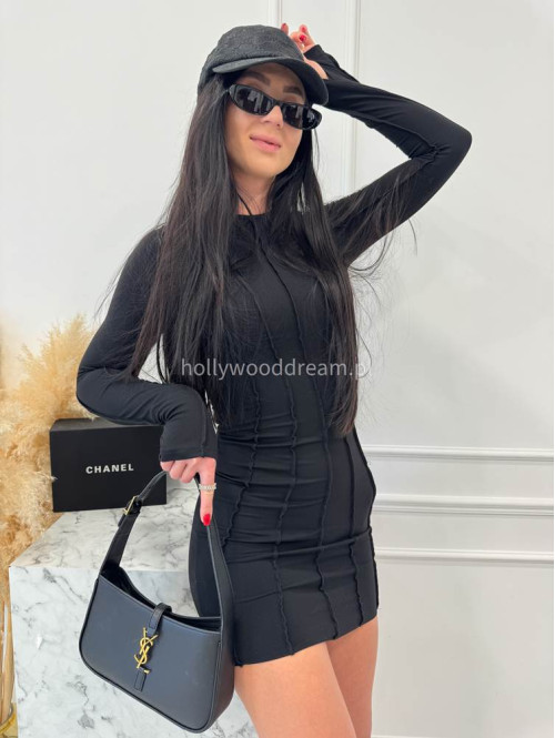 Czarna sukienka zdobiona przeszyciami Couturi 163 - photo #17