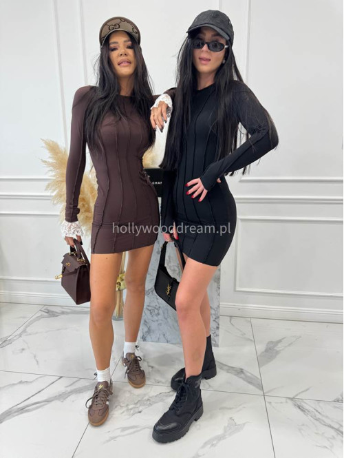 Czekoladowa sukienka zdobiona przeszyciami Couturi 163 - photo #4