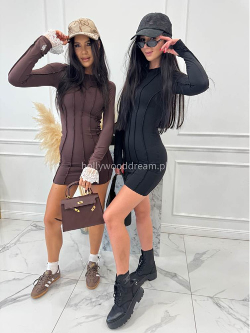 Czekoladowa sukienka zdobiona przeszyciami Couturi 163 - photo #5