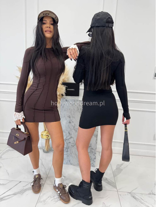 Czekoladowa sukienka zdobiona przeszyciami Couturi 163 - photo #8