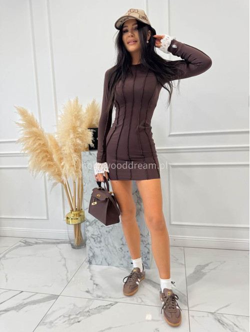 Czekoladowa sukienka zdobiona przeszyciami Couturi 163 - photo #10