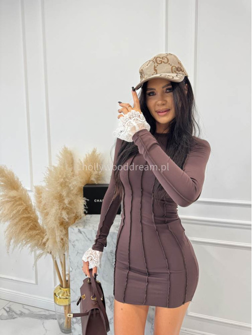 Czekoladowa sukienka zdobiona przeszyciami Couturi 163 - photo #13