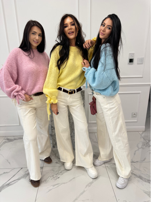 Błękitny sweter z wiązaniem na rękawie Sophia 02 - photo #1