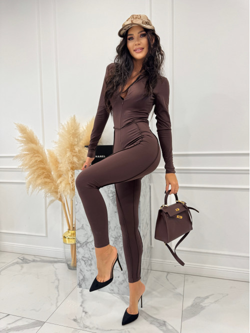 Czekoladowy kombinezon zapinany na zamek z przeszyciami KARLOS 163 - photo #5