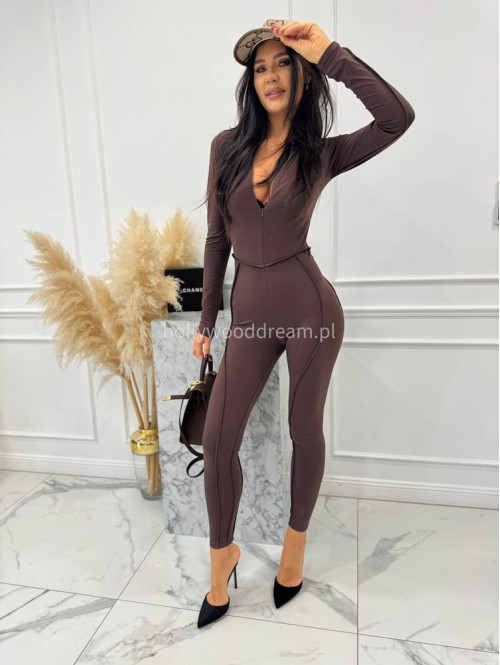 Czekoladowy kombinezon zapinany na zamek z przeszyciami KARLOS 163 - photo #10