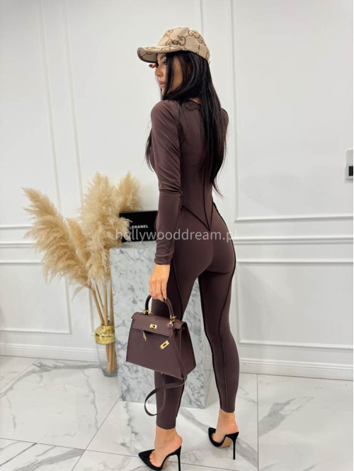 Czekoladowy kombinezon zapinany na zamek z przeszyciami KARLOS 163 - photo #11