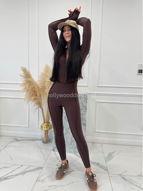 Czekoladowy kombinezon zapinany na zamek z przeszyciami KARLOS 163 - photo #15