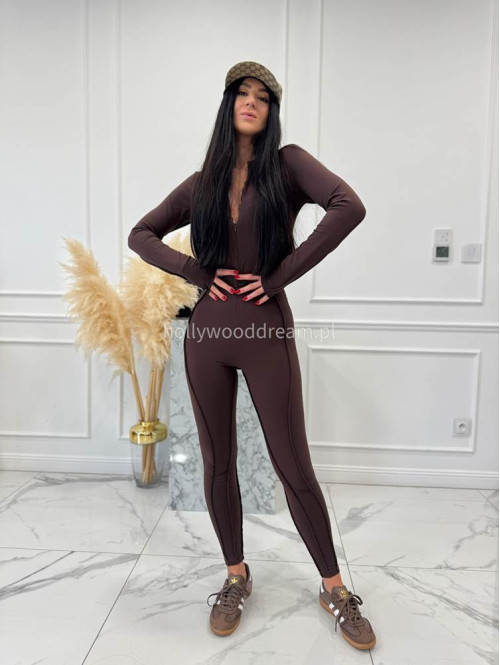 Czekoladowy kombinezon zapinany na zamek z przeszyciami KARLOS 163 - photo #6