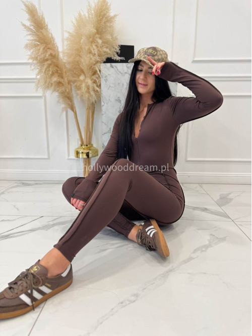 Czekoladowy kombinezon zapinany na zamek z przeszyciami KARLOS 163 - photo #9