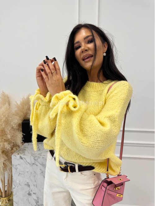 Żółty sweter z wiązaniem na rękawie Sophia 02 - photo #9