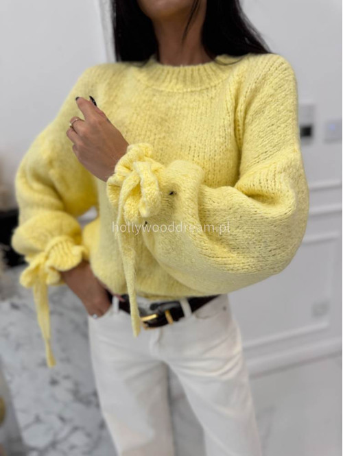 Żółty sweter z wiązaniem na rękawie Sophia 02 - photo #11