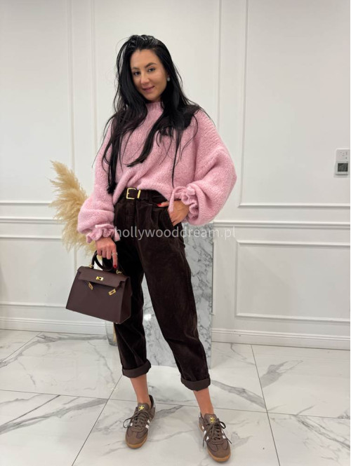 Pudrowy róż sweter z wiązaniem na rękawie Sophia 02 - photo #6