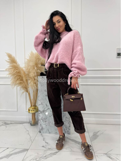 Pudrowy róż sweter z wiązaniem na rękawie Sophia 02 - photo #7