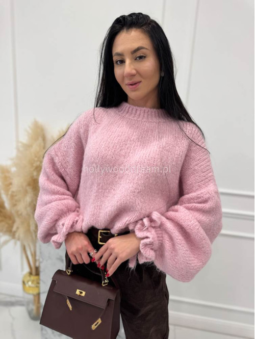 Pudrowy róż sweter z wiązaniem na rękawie Sophia 02 - photo #9