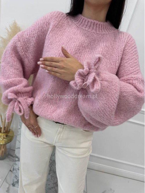 Pudrowy róż sweter z wiązaniem na rękawie Sophia 02 - photo #13