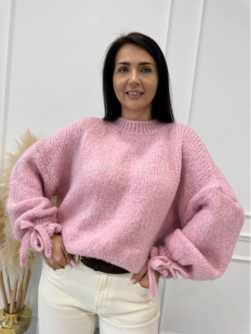 Pudrowy róż sweter z wiązaniem na rękawie Sophia 02 - photo #14