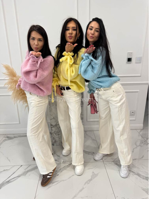 Pudrowy róż sweter z wiązaniem na rękawie Sophia 02 - photo #17