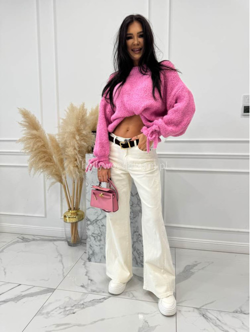 Różowy sweter z wiązaniem na rękawie Sophia 02 - photo #1