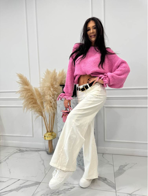 Różowy sweter z wiązaniem na rękawie Sophia 02 - photo #2