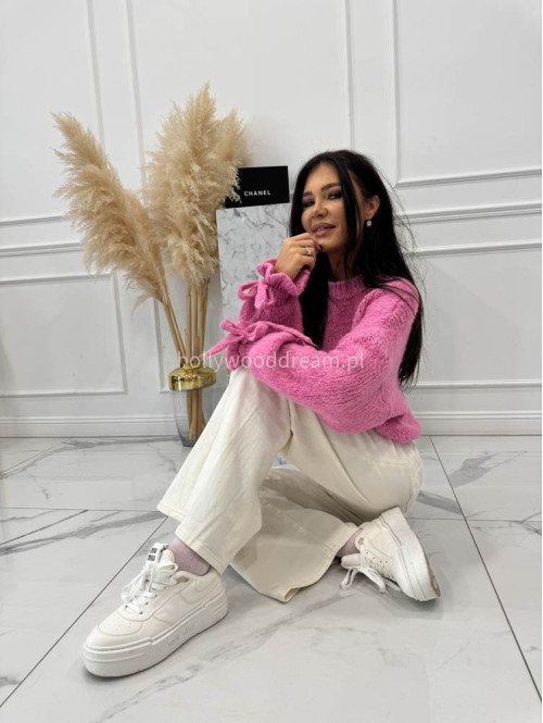Różowy sweter z wiązaniem na rękawie Sophia 02 - photo #4