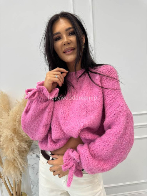 Różowy sweter z wiązaniem na rękawie Sophia 02 - photo #7