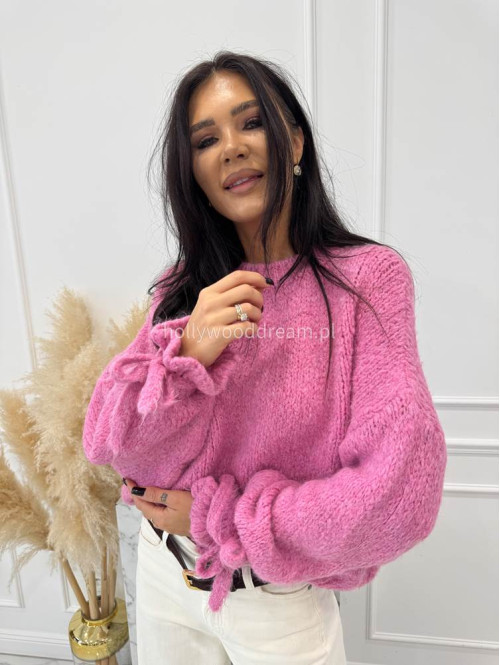 Różowy sweter z wiązaniem na rękawie Sophia 02 - photo #8