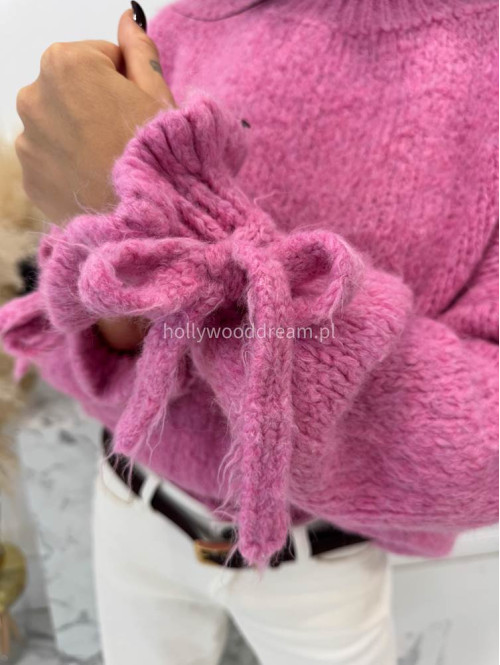 Różowy sweter z wiązaniem na rękawie Sophia 02 - photo #10