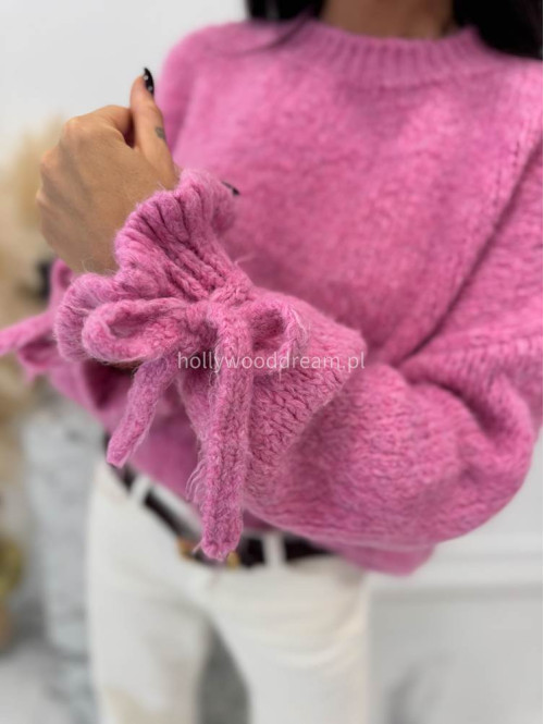Różowy sweter z wiązaniem na rękawie Sophia 02 - photo #11
